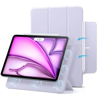 Image of ESR Magnetic Case for iPad Air 13 Inch M2 2024, Pro 12.9 (2022/2021, 6th/5th Gen), Powerful Attachment, Slim Trifold Stand Case, Supports Pencil Pro/USB C, Rebound Series, Violet