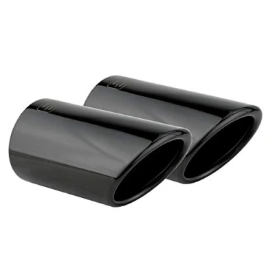 Image of L&amp;P A289 2 Exhaust Trim Black Chrome Stainless Steel Mirror Polished Compatible with Golf 7 VII Variant Estate Plug &amp; Play Tailpipe Tailpipes