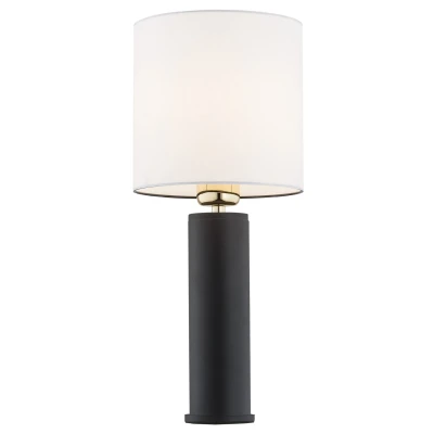 Image of Almada Table Lamp With Round Shade White, Black Structure, Brass Elements
