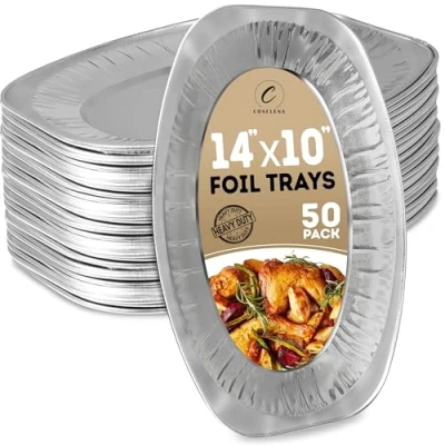Image of Coselena Foil Trays 14 Inch (Pack of 50) Durable Aluminium Serving Platters for Catering, Parties, and Events Ideal Sandwich Platter Gatherings