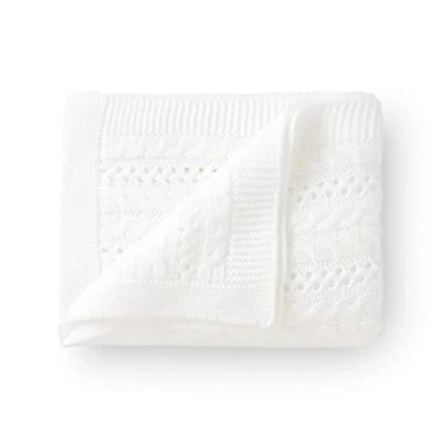 Image of DovFanny Cellular Baby Blanket Cable Knitted Soft Cozy Newbron for Boy and Girls Nursery 100 x 80cm White