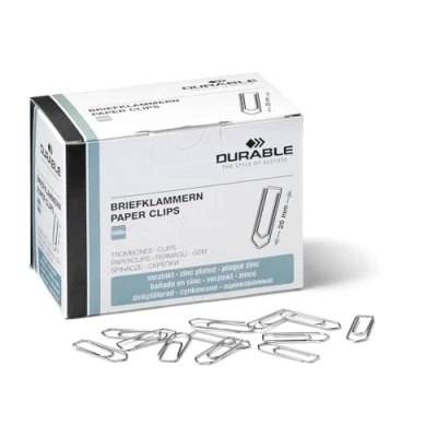 Image of DURABLE Paper Clips 26 mm Zinc Plated Box of 1000 For Keeping Important Documents Safely Together