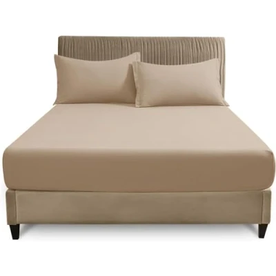 Image of Super Soft Polycotton Percale Sheets, Plain Dyed Bedding Bedsheets, Non Iron Superking Fitted Sheet, Natural