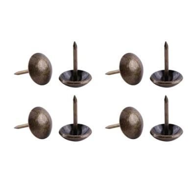 Image of Hilitand 100pcs Upholstery Tacks Vintage Elegant Upholster Iron Nails Furniture Pins Sofa Rivet Craft Thumbtack Tack Antique Brass (13 * 17mm)