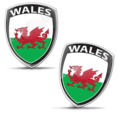 Image of Biomar Labs® 2 x 3D Domed Silicone Badge Stickers Decal Emblem Car Motorcycle Helmet Wales United Kingdom UK State Region National Flag F 114