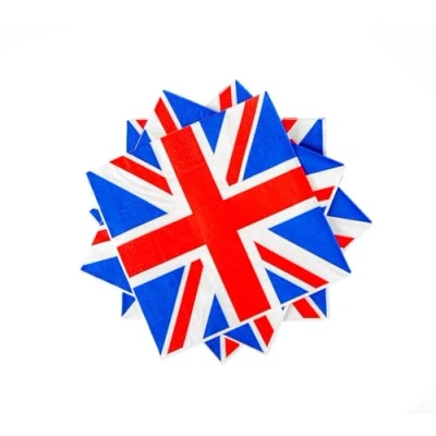 Image of 25Pcs Great Britain GB UK Union Jack Party Napkins Serviettes Tableware King&#039;s Coronation Supplies Sporting Events Pub BBQ Royal Theme 33cm x
