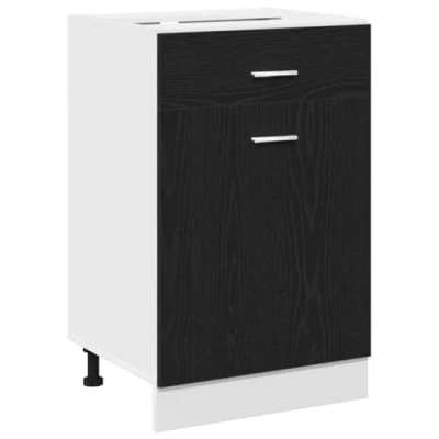Image of vidaXL engineered wood kitchen cabinet/black oak cupboards indoor storage solution/modern 50x46x81.5 cm single door unit