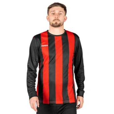 Image of FORZA Men’s Striped Long Sleeve Jersey Shirt [XS XXL] Premium Football T Shirts 5 Stripe Colour Options (UK, Alpha, M, Regular, Black and Red)