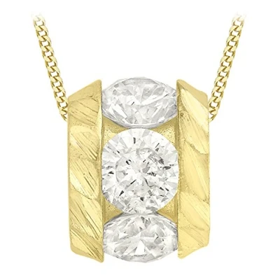 Image of Carissima Gold Women&#039;s 9 ct Yellow 4 mm CZ Ring Slider Pendant on 0.7 Diamond Cut Curb Chain Necklace of Length 41 cm/16 Inch