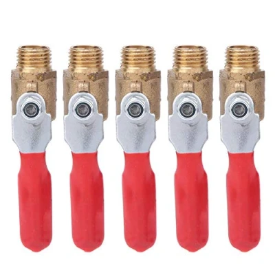Image of OKBY Ball Valves 5 Pcs Double Male Thread G1/4 Brass Valve Air Compressor Accessory Tubing Pipe Hose Tool with Red Shank