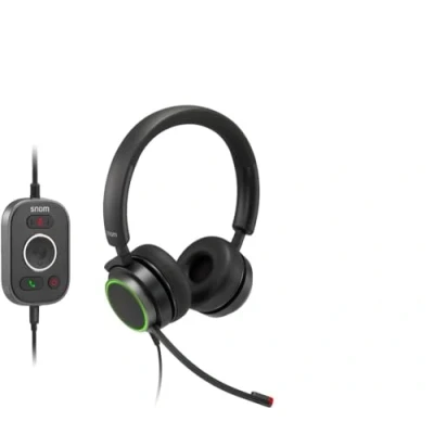 Image of Snom A330D Over Ear Headset, Passive Noise Cancellation, VoIP Phone USB/RJ9/3.5 Jack Cable with Call Control, Soft PU Leather, Black; 0004598