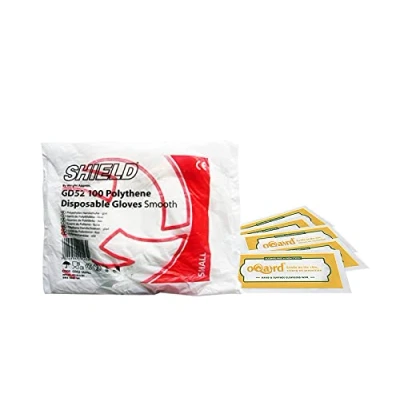 Image of Shield Polythene Disposable Gloves and Oqard Cleansing Wipes (10 pack of gloves, Small)