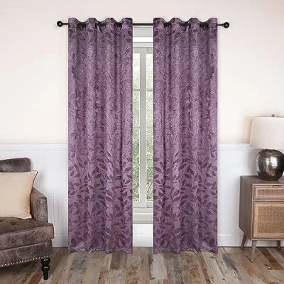 Image of Superior Blackout Curtains, Room Darkening Window Accent for Bedroom, Sun Blocking, Thermal, Modern Bohemian Leaves Collection, Set of 2 Panels, Rod Pocket 52 in x 84 in, Wisteria