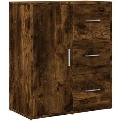 Image of vidaXL Engineered Wood Sideboard Cabinet Smoked Oak Finish Highboard Storage Cupboard for Living Room/Organizer with Generous Surface