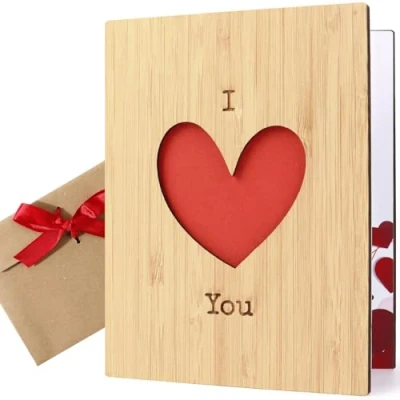 Image of Valentines Card Wooden Day for Him Her Small Anniversary I Love You with Envelope Husband Wife Girlfriend Boyfriend