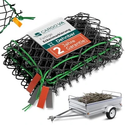 Image of CargoVA® Smart Trailer Net 250 x 120 cm, Extendable up to 400 200 cm Black Elastic with Rubber Rope and Corner Marking