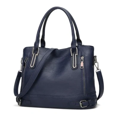 Image of VINBAGGE Ladies Leather Handbag Designer Top Handle Bag Vintage Tote Crossbody Shoulder Fashion Clutch for Women Dark Blue