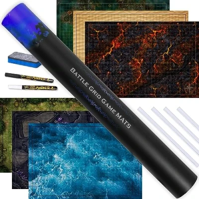 Image of TIDYBOSS Dungeons and Dragons Expansion Pack 3 x Double Sides 24x 36 Game Grid Mat 6 Terrains with Lava, Sea, Forest, Cave, Swamp Desert Includes 2 Dry Erase Markers, Eraser Clips