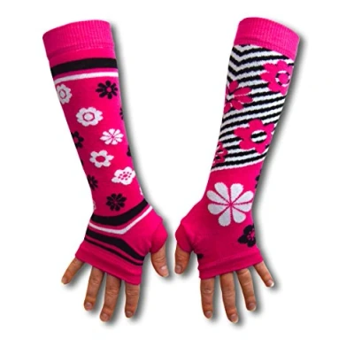 Image of United Oddsocks Ladies Girls Mis Match Armwarmers, One Size, Pink Flowers