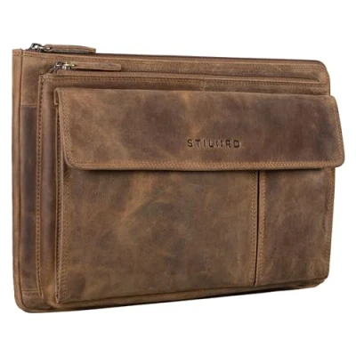 Image of STILORD &#039;Dalton&#039; Leather Conference Folder Zipped Vintage Business Document Holder A4 Laptop Case for 13,3 Inch MacBooks Portfolio Genuine Leather, Colour:Middle Brown