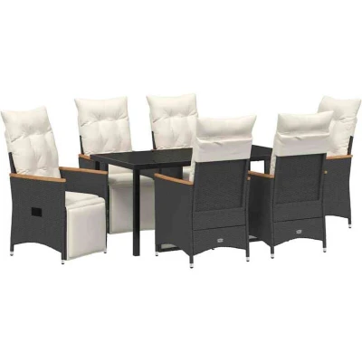Image of vidaXL 7 Piece Garden Dining Set with Cushions Black Poly Rattan