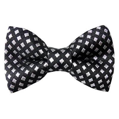Image of Black &amp; Silver 100% Silk Harlequin Check Bow Tie