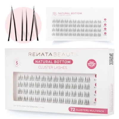 Image of Renata Beauty Natural Bottom Cluster Lashes 72 pcs Multipack, 6mm Uniform Length, Delicate Under Eye Enhancement, Easy to Apply, Reusable, Perfect for Subtle Makeup Styles