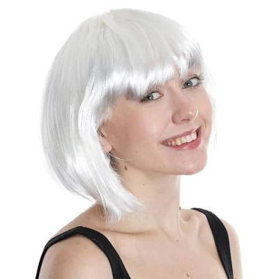 Image of I LOVE FANCY DRESS Ilovefancydress Adults Thick Quality Bob Wig 20s Style Party Cosplay Short (White)