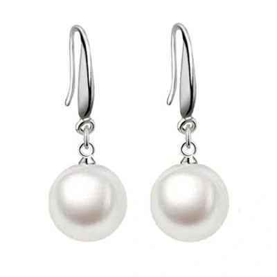 Image of YAXUN 925 Sterling Silver Pearl Earrings For Women 12mm Round White Dangle Drop Hook Fashion Jewellery Gifts Ladies and Girls