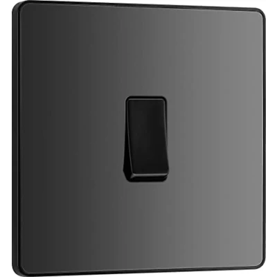 Image of BG Electrical Single Wall Light Switch, 2 Way, Screwless Front Plate, Round Edges, Evolve, Black Chrome, 20A, 16AX, PCDBC12B