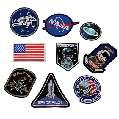 Image of HUIXUN Space Astronaut and Flag Patches Embroidered Iron on for Clothing DIY Clothes Stickers Custom Badges 1 Set