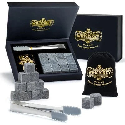 Image of WHISISKEY Whisky Accessories Set 12 Whiskey Stones Gift Sets for Men Birthday Gifts Mens Anniversary Ice Cubes Reusable