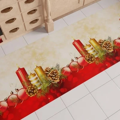 Image of PETTI Artigiani Italiani Christmas Kitchen Rug Runner Non Slip and Washable 52x380 cm Design Candles 100% Made in Italy