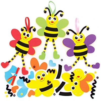 Image of Baker Ross FE363 Bumble Bee Craft Bead Hanging Decoration Kits Pack of 5, Creative Art and Activities for Kids to Make Decorate