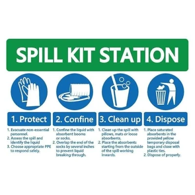 Image of Spill kit station protect confine clean up dispose safety sign 1mm flexible Plastic (300mm x 200mm)