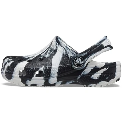 Image of Crocs Unisex Kids Classic Clog T Clogs, Marbled Black White, 4 UK Child