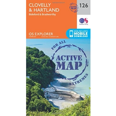 Image of Clovelly &amp; Hartland Map Weatherproof Bideford Bradworthy Ordnance Survey OS Explorer Active 126 England Walks Hiking Maps Adventure