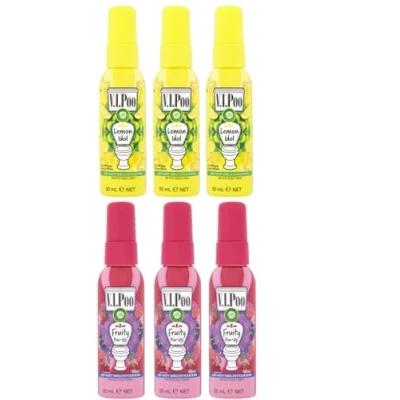 Image of AirWick VIPoo Toilet Air Freshener Spray 55ml Fruity &amp; Lemon Pin Up, 6 Sprays (3 of each scent)