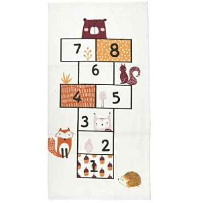 Image of Carousel Home Forest Friends Children&#039;s Rug For Bedroom Hopscotch Design Floor Mat White Cotton Kids Girls Boys Nursery Area 72 x 137cm