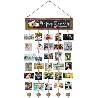 Image of IULONEE Collage Photo Holder Organizer Hanging Display Picture Board DIY Frames Multiple Pictures Wood For Wall
