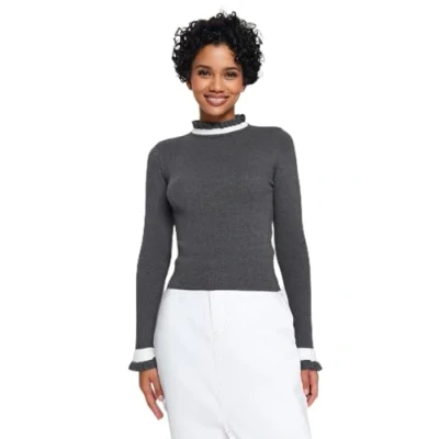 Image of Trendyol FeMan Slim fit Basic Standing Collar Knitwear Sweater,Anthracite,S