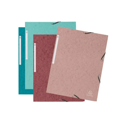 Image of Exacompta Ref 55270E Pack of 4 Skandi Elastic folders 3 Flap Pockets in Glossy Card 400 g/m2 Size 24 x 32 cm for A4 documents Assorted Colours