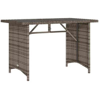 Image of vidaXL Garden Table with Glass Top Grey 110x68x70 cm Poly Rattan
