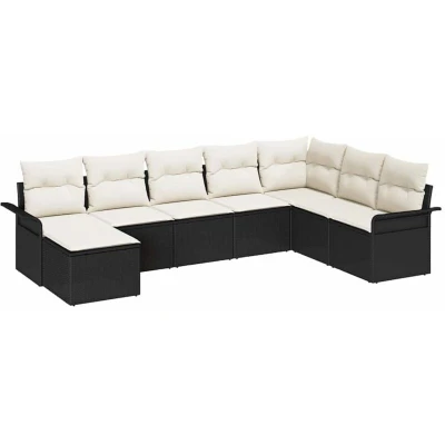 Image of vidaXL 8 Piece Garden Sofa Set with Cushions Black Poly Rattan