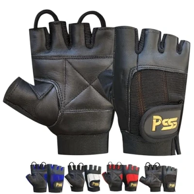 Image of PRIME WEIGHT LIFTING PADDED LEATHER GLOVES FITNESS TRAINING BODY BUILDING GYM SPORTS &amp; WHEEL CHAIR USE (Black, Large) 305