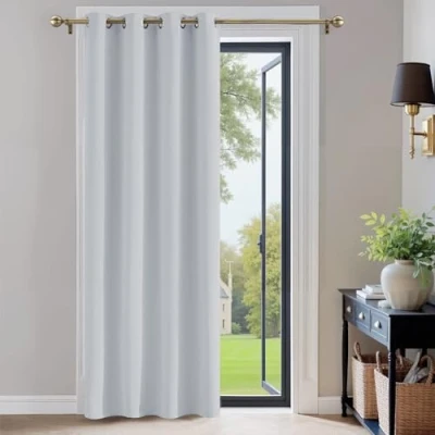 Image of PONY DANCE Eyelet Curtain Blackout White for Living Room Nursery Window Treatment Darkening Room, 52 inch Wide by 84 Long,(1 Panel, Greyish white)