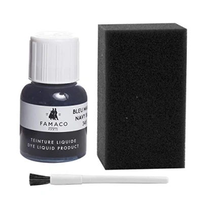 Image of Dye Design Paint for Leather and Faux Shoes, Trainers, with Sponge Brush, Famaco Liquid, 36 Colours Navy Blue