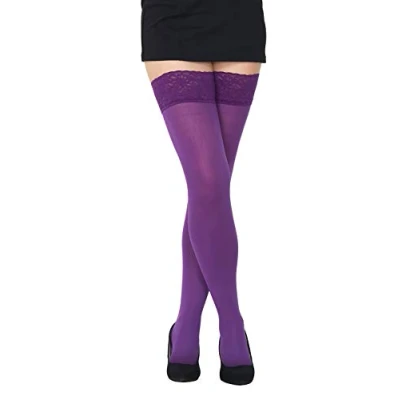 Image of Opaque 80 Denier Microfibre Hold Ups Stockings by Sentelegri, 9 Colours, Sizes S XL (XLarge, Violet)