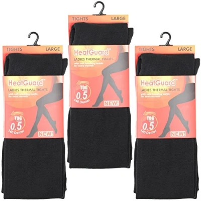 Image of 3 Pairs Womens Heat Thermal Tights Black 140 Denier 0.5 TOG Warm Winter Accessory (L)
