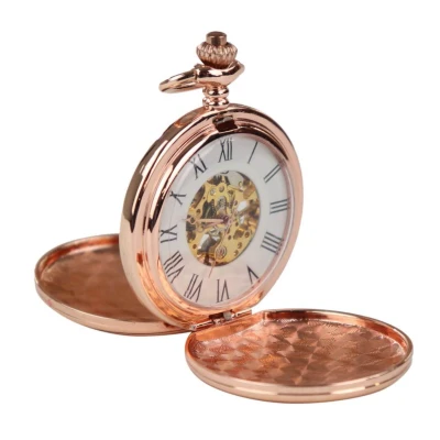 Image of TruClothing Unisex Classic Mechanical Pocket Watch Peaky Blinders Vintage Skeleton Automatic Rose Gold Velvet One Size